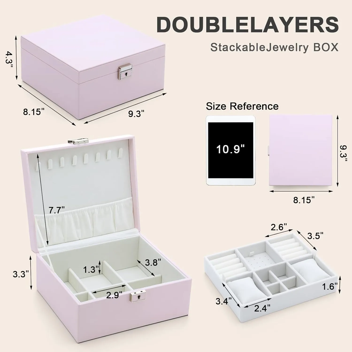 Jewelry Organizer Boxes for Women,2 Layers Removable Travel Jewelry Case,Storage for Necklace, Bracelet, Earring and Rings,Jewelry Boxes Gifts for Women & Girls