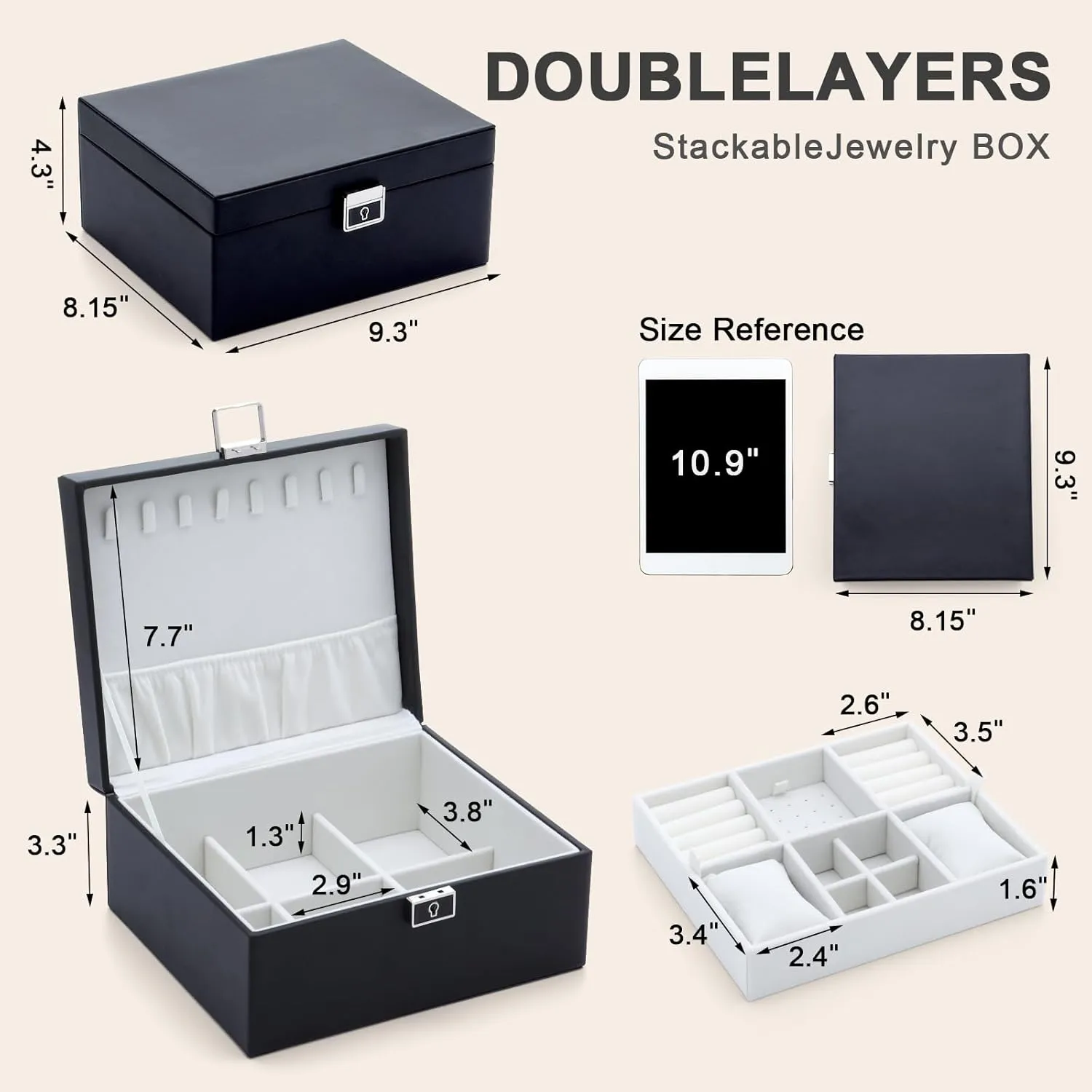 Jewelry Organizer Boxes for Women,2 Layers Removable Travel Jewelry Case,Storage for Necklace, Bracelet, Earring and Rings,Jewelry Boxes Gifts for Women & Girls