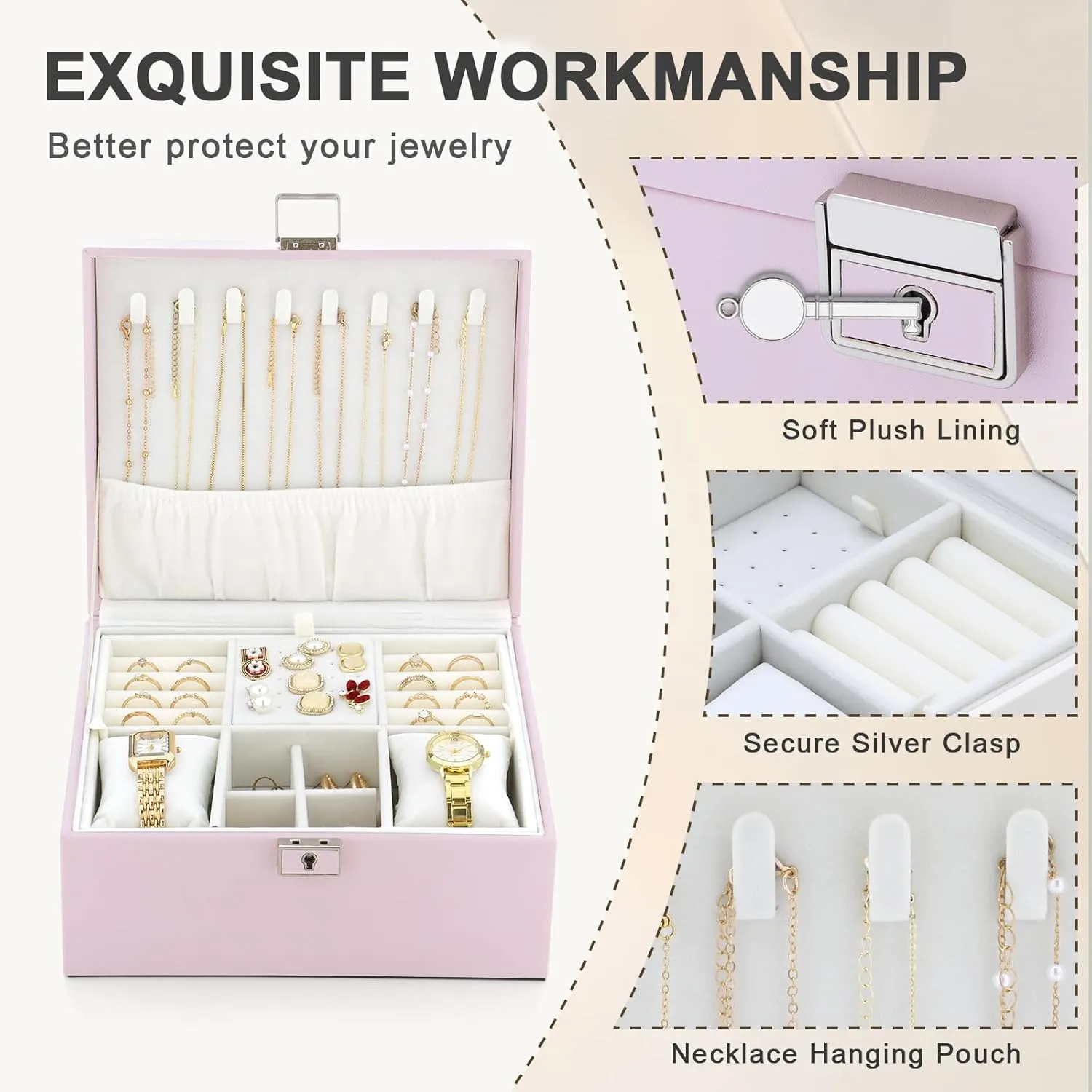 Jewelry Organizer Boxes for Women,2 Layers Removable Travel Jewelry Case,Storage for Necklace, Bracelet, Earring and Rings,Jewelry Boxes Gifts for Women & Girls