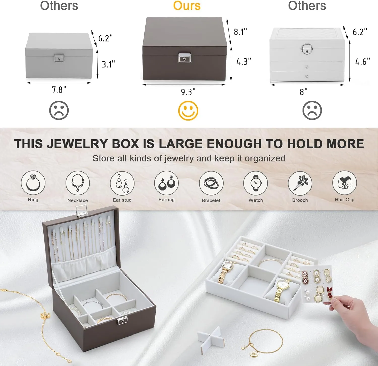 Jewelry Organizer Boxes for Women,2 Layers Removable Travel Jewelry Case,Storage for Necklace, Bracelet, Earring and Rings,Jewelry Boxes Gifts for Women & Girls