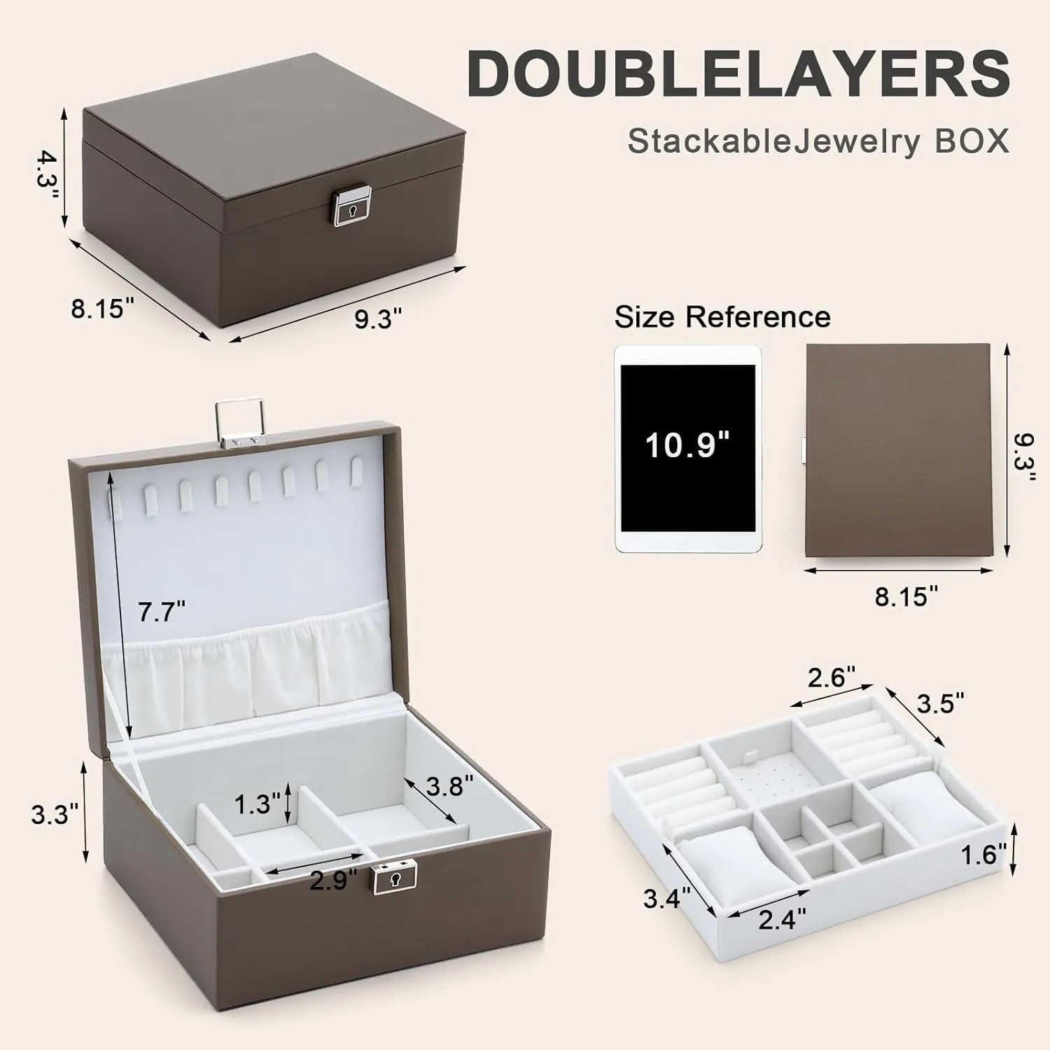 Jewelry Organizer Boxes for Women,2 Layers Removable Travel Jewelry Case,Storage for Necklace, Bracelet, Earring and Rings,Jewelry Boxes Gifts for Women & Girls