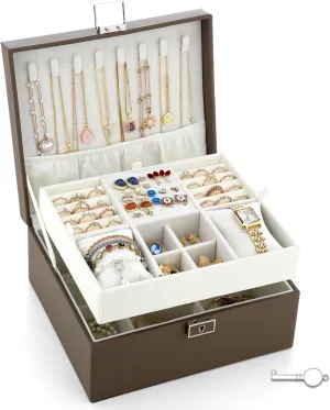 Jewelry Organizer Boxes for Women,2 Layers Removable Travel Jewelry Case,Storage for Necklace, Bracelet, Earring and Rings,Jewelry Boxes Gifts for Women & Girls