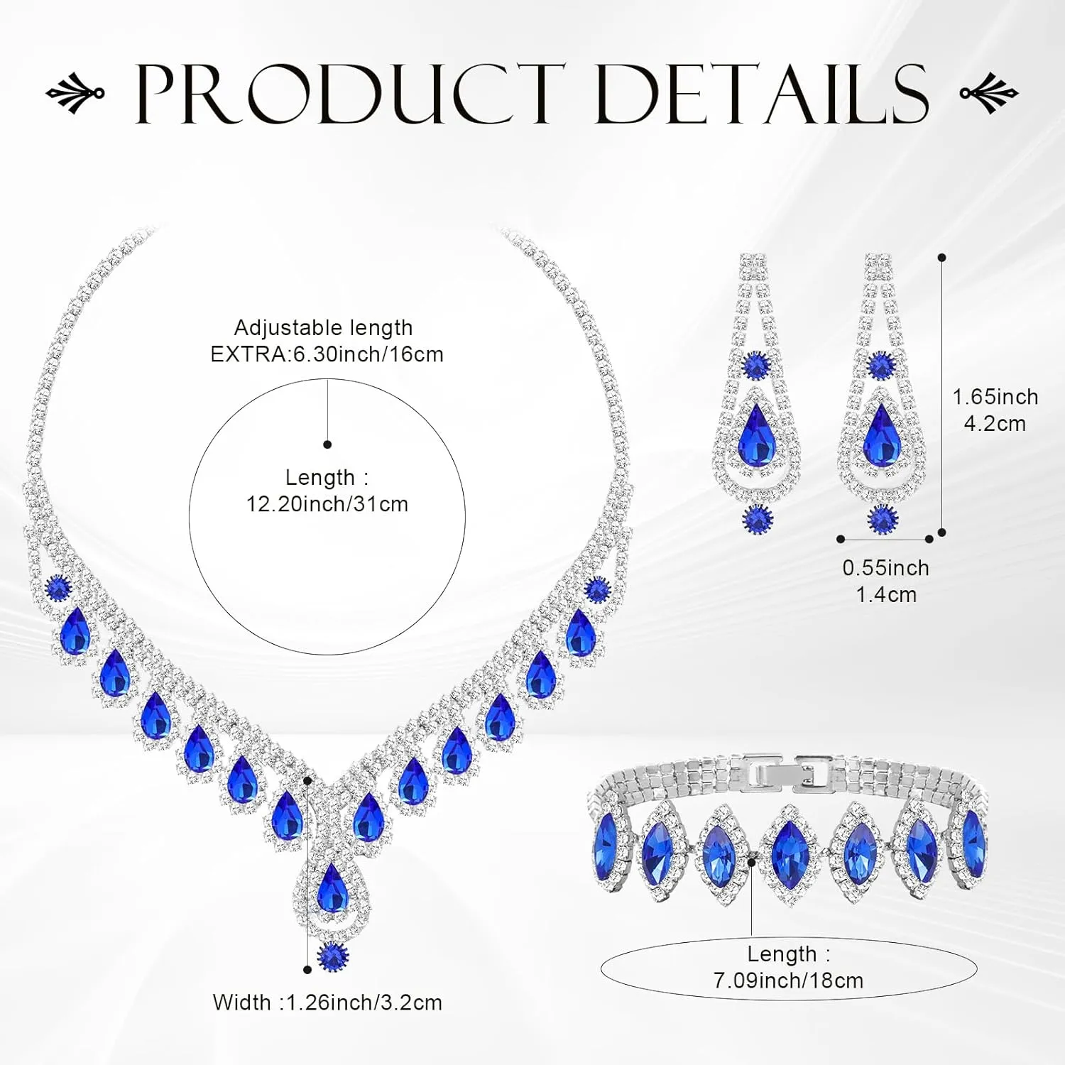 Jewelry Set for Women Wedding jewelry Sets for Brides Elegant Rhinestone Necklace Bracelet and Earring Set for Women Prom Formal bridesmaid Wedding