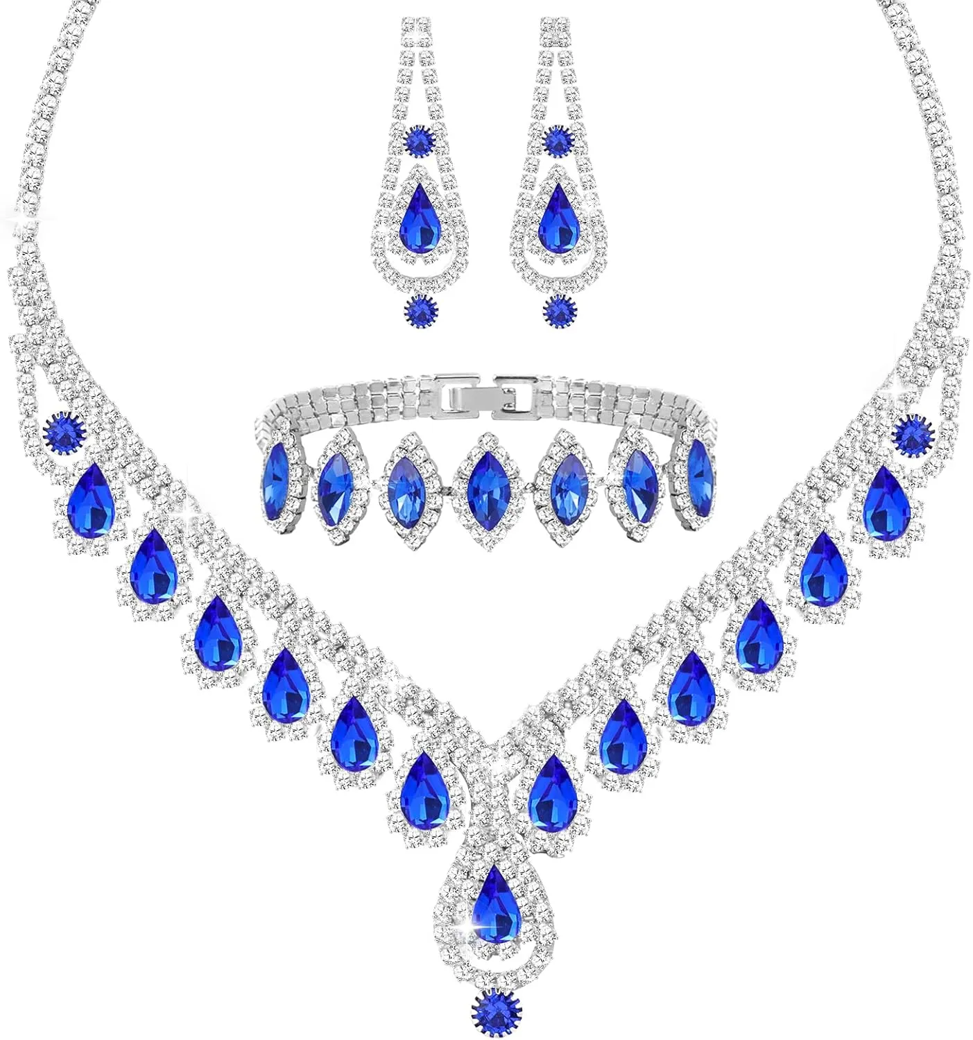 Jewelry Set for Women Wedding jewelry Sets for Brides Elegant Rhinestone Necklace Bracelet and Earring Set for Women Prom Formal bridesmaid Wedding