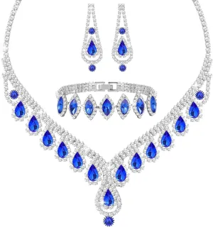 Jewelry Set for Women Wedding jewelry Sets for Brides Elegant Rhinestone Necklace Bracelet and Earring Set for Women Prom Formal bridesmaid Wedding