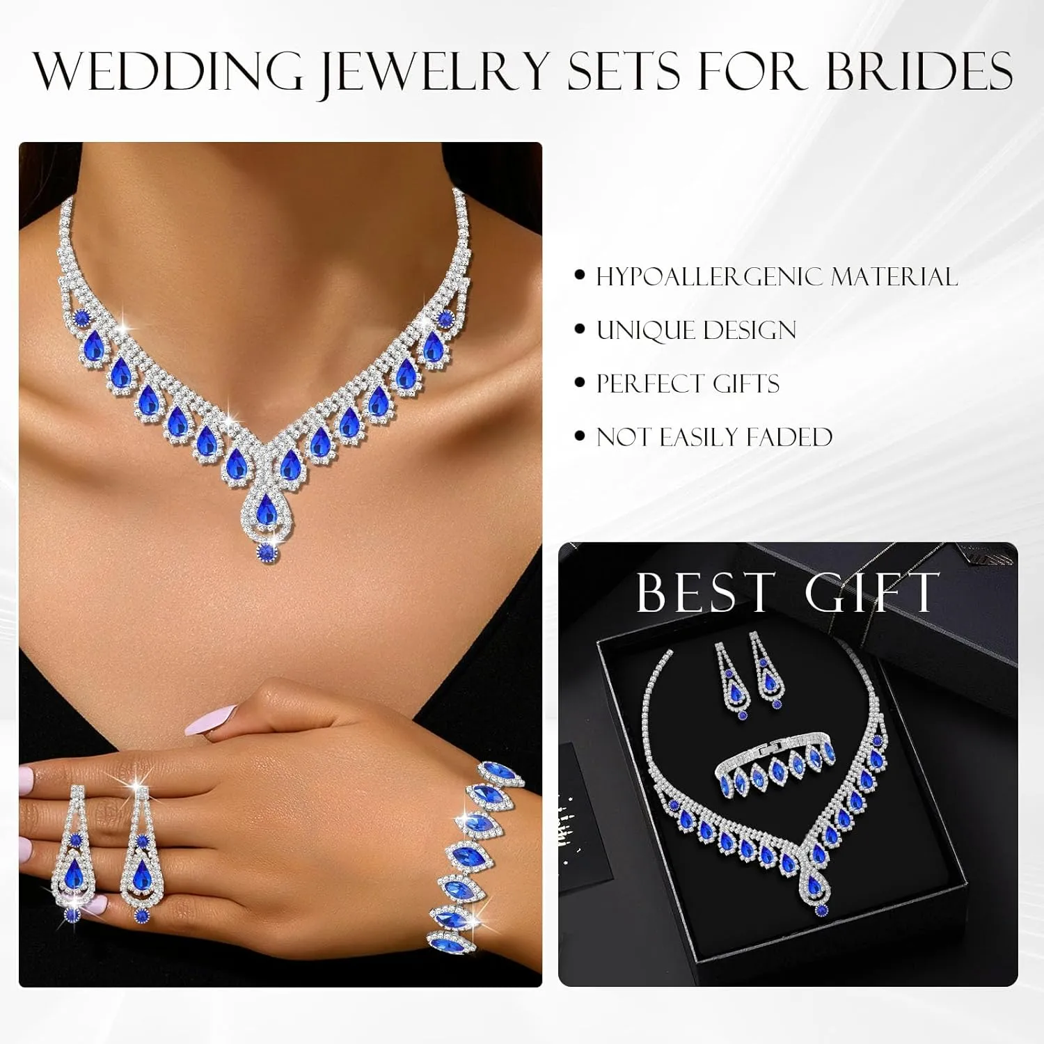 Jewelry Set for Women Wedding jewelry Sets for Brides Elegant Rhinestone Necklace Bracelet and Earring Set for Women Prom Formal bridesmaid Wedding