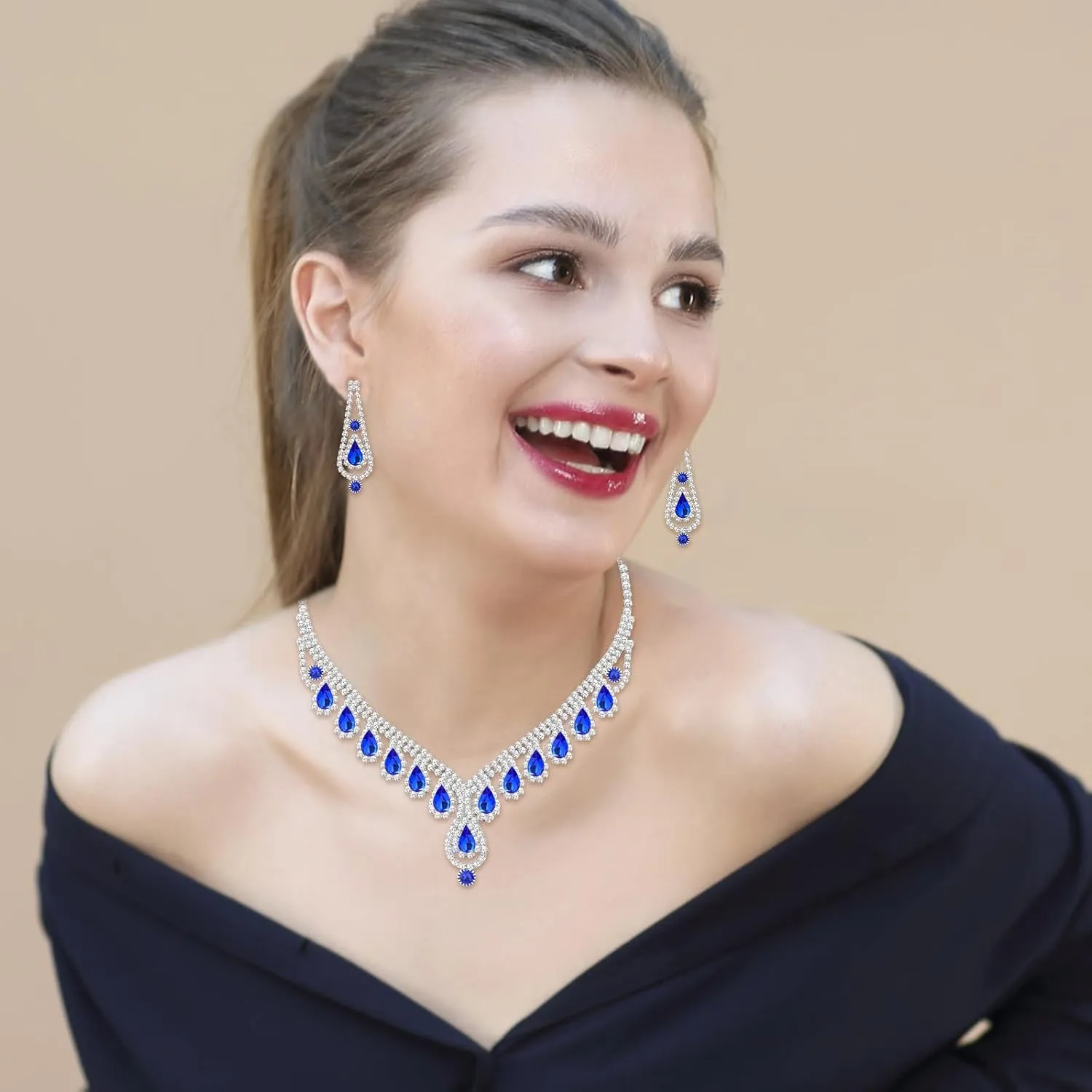 Jewelry Set for Women Wedding jewelry Sets for Brides Elegant Rhinestone Necklace Bracelet and Earring Set for Women Prom Formal bridesmaid Wedding