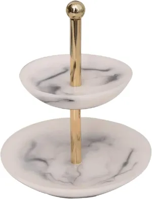 Jewelry Stand, 2-Tier Resin Jewelry Dish with Imitation Marble Tray, Jewelry Organizer for Rings, Earrings, and Bracelets, for Jewelry Lovers