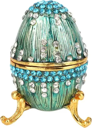 Jewelry Storage Box, Enameled Easter Egg Vintage Style Jewelry Organizer Trinket Box Decoration Gift Blue