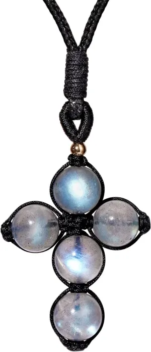 Jewever Cross Necklaces for Women Crystal Beads Braided Pendant Gemstone Crystals and Healing Stones Handmade Rope Necklace Jewelry Gifts