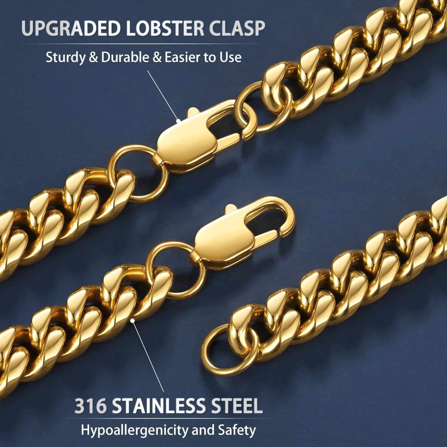 Jewlpire Cuban Link Chain for Men, Silver/Gold Chain for Men Women, 4mm/6mm/10mm Mens Necklace, 18K Gold Plated/316L Stainless Steel Mens Chains Necklaces 18 20 22 24 26 30 Inch