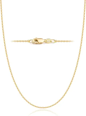Jewlpire Solid 18k Gold Over 925 Sterling Silver Chain Necklace for Women, 1.3mm Thin & Dainty & Sturdy Cable Chain Necklace Women's Chain Necklaces 14/16/17/18/20/22/24 Inch
