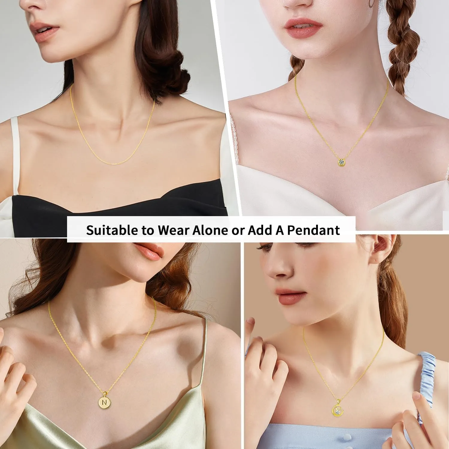 Jewlpire Solid 18k Gold Over 925 Sterling Silver Chain Necklace for Women, 1.3mm Thin & Dainty & Sturdy Cable Chain Necklace Women's Chain Necklaces 14/16/17/18/20/22/24 Inch