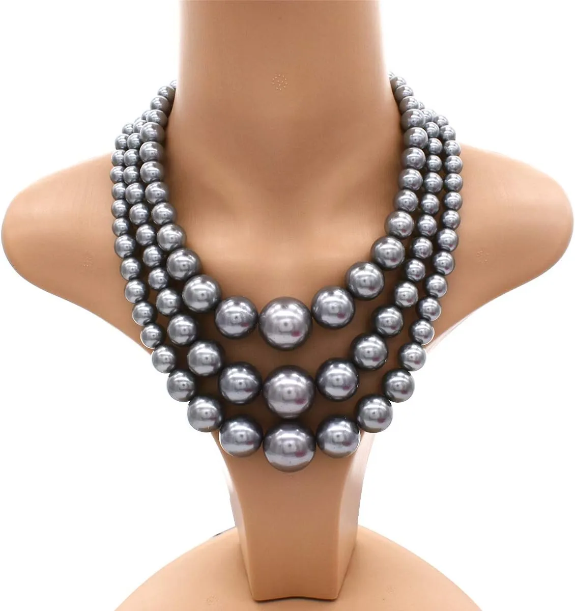 JNF Faux Pearl Statement Necklace and Earring Set - Big Chunky Pearls Costume Necklace