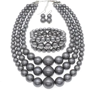 JNF Faux Pearl Statement Necklace and Earring Set - Big Chunky Pearls Costume Necklace