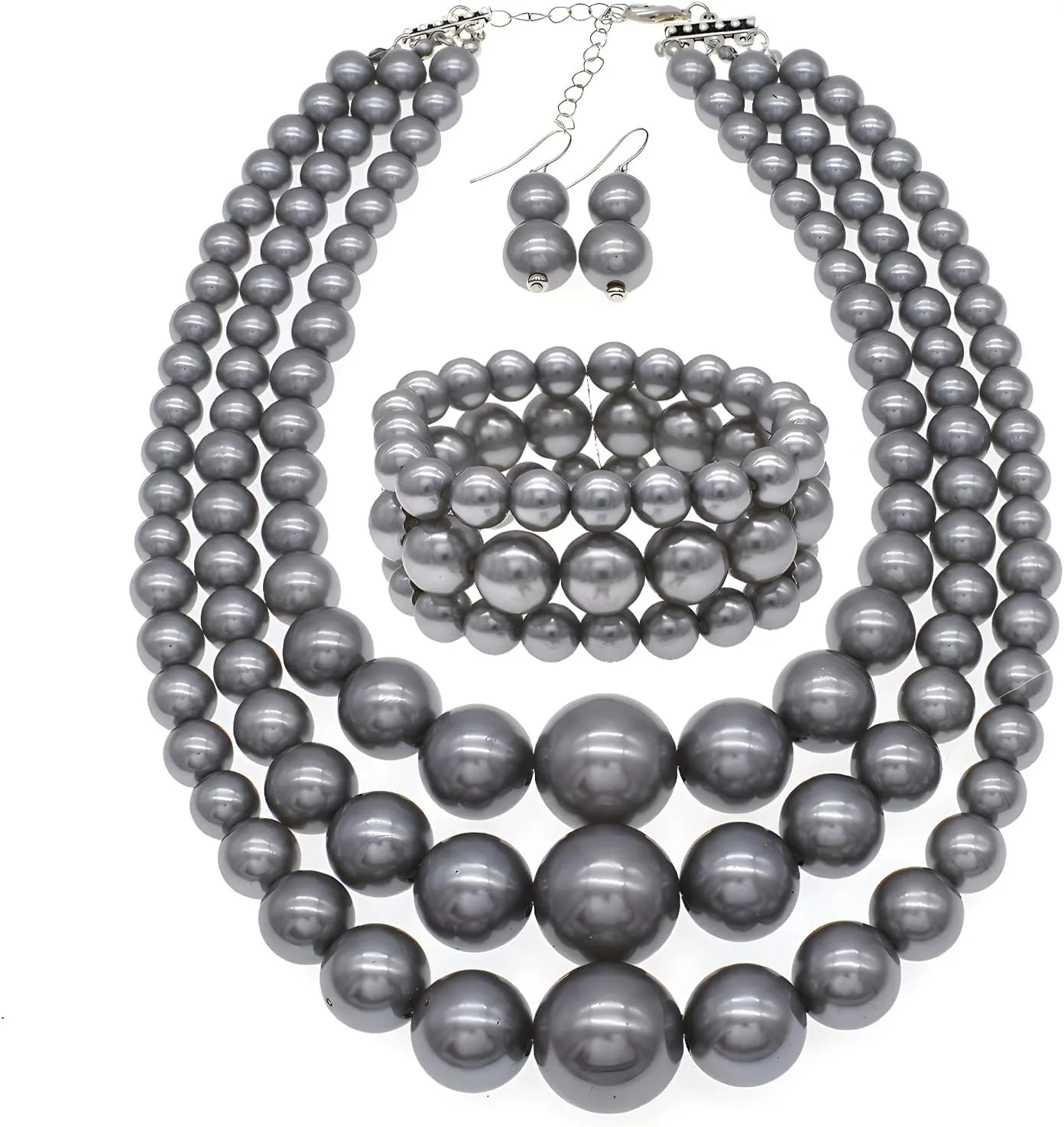 JNF Faux Pearl Statement Necklace and Earring Set - Big Chunky Pearls Costume Necklace