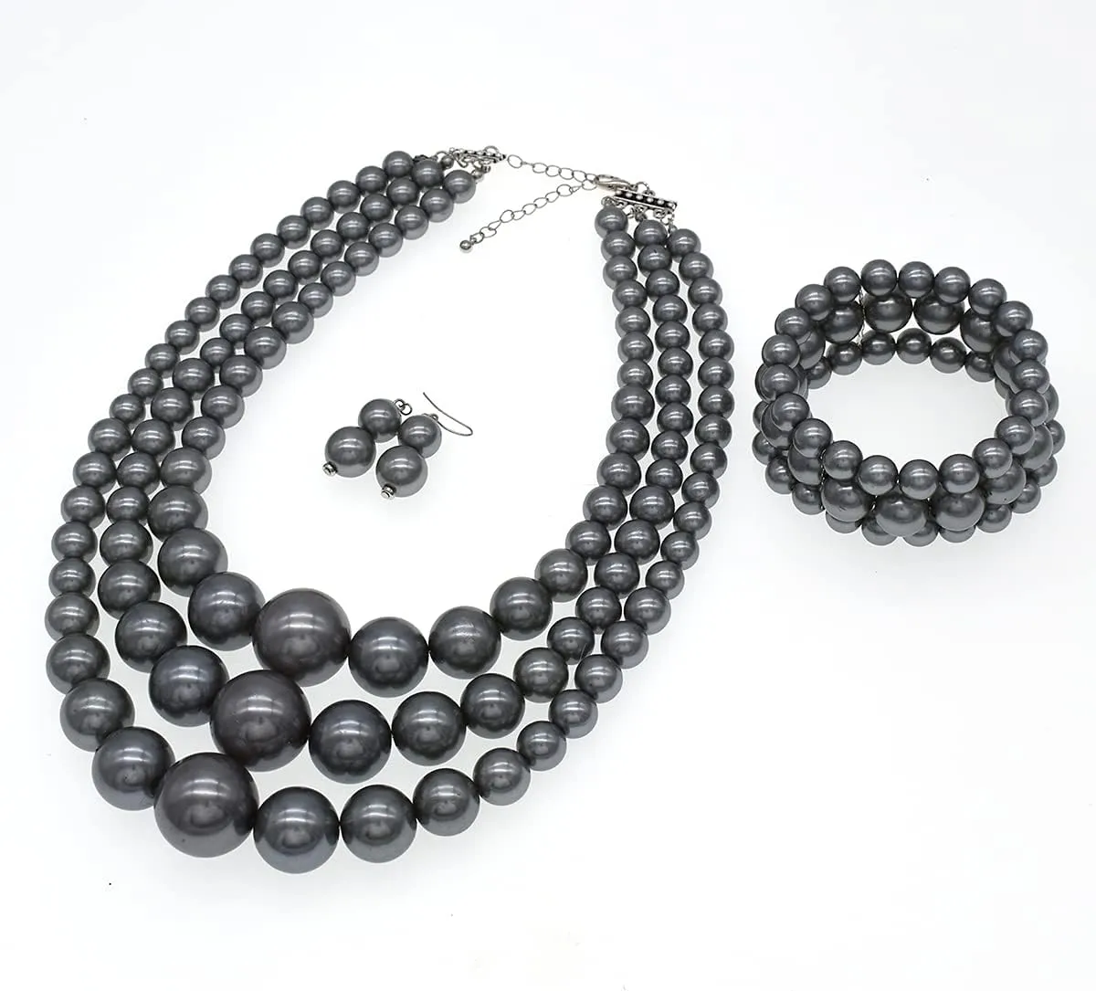 JNF Faux Pearl Statement Necklace and Earring Set - Big Chunky Pearls Costume Necklace