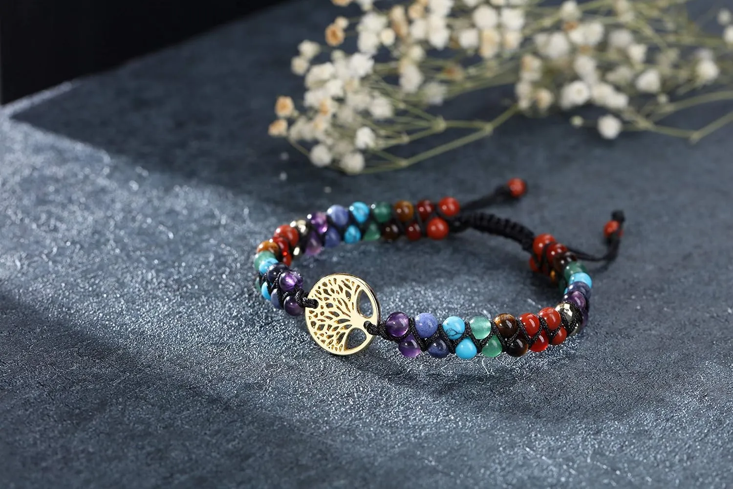 Jovivi Chakra Bead Bracelets for Women Men - 6mm Natural 7 Chakra Healing Crystal Tree Life Stretch Bracelet with Real Stones Anxiety Meditation Yoga Gemstone Jewelry