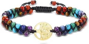 Jovivi Chakra Bead Bracelets for Women Men - 6mm Natural 7 Chakra Healing Crystal Tree Life Stretch Bracelet with Real Stones Anxiety Meditation Yoga Gemstone Jewelry