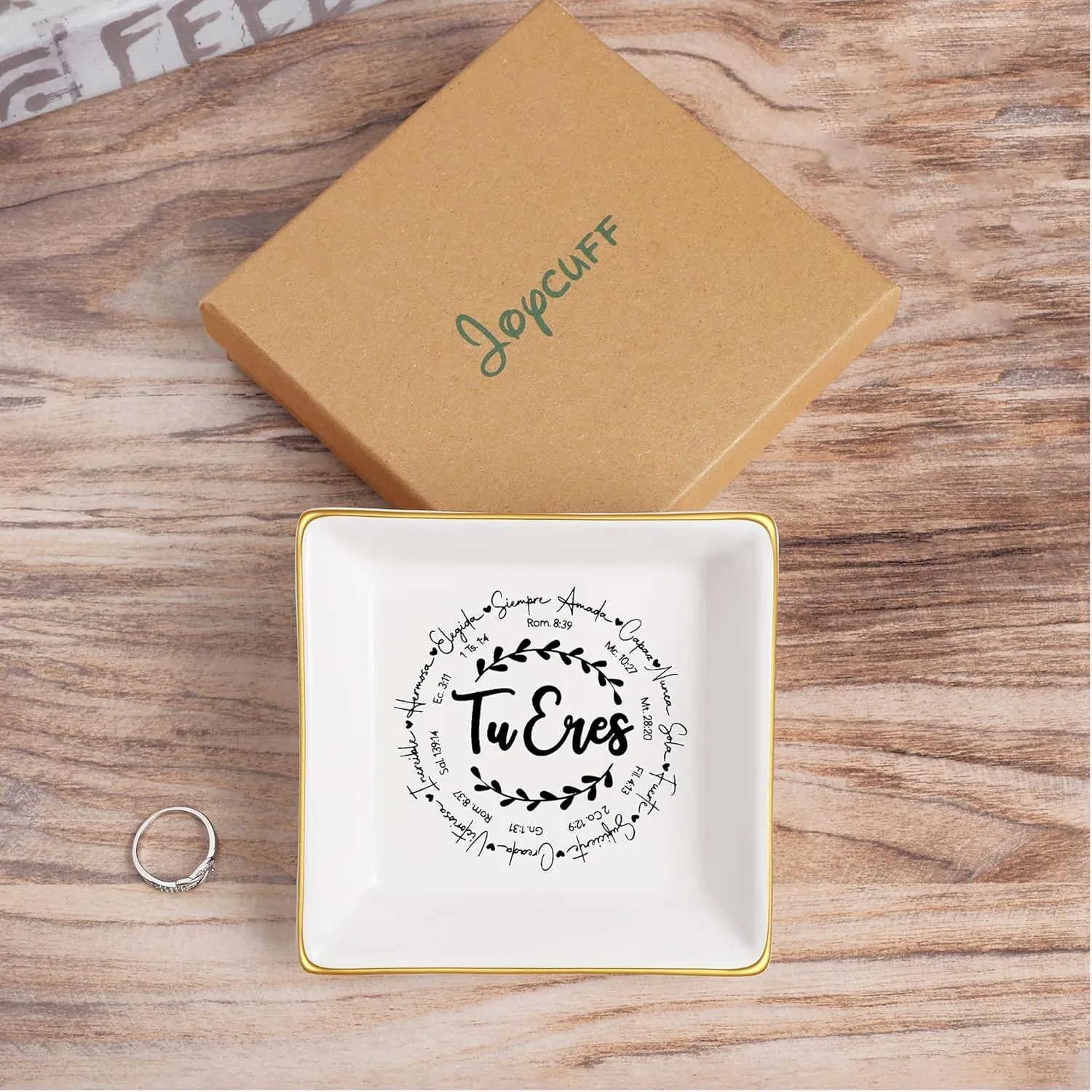 JoycuFF Religious Jewelry Dish - Christian Gifts for Women, Girls, Adults, Teens - Inspirational Catholic Communion Confirmation Easter Gift