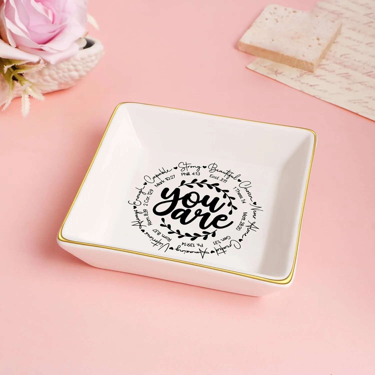 JoycuFF Religious Jewelry Dish - Christian Gifts for Women, Girls, Adults, Teens - Inspirational Catholic Communion Confirmation Easter Gift