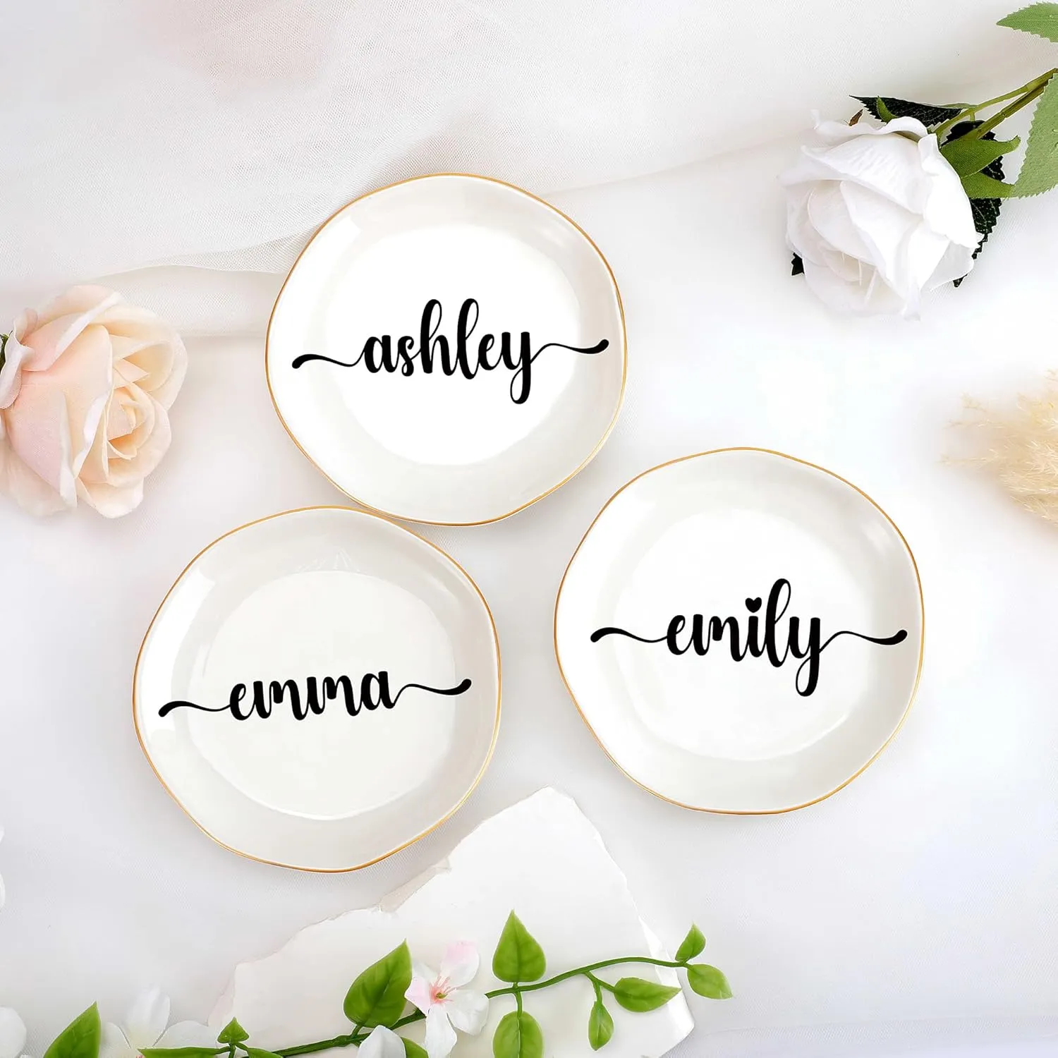 JoycuFF Stephanie Personalized Name Ceramic Jewelry Tray, Mothers Day Christmas Anniversary Engagement Birthday Gifts for Women Couples, Trinket Dish for Rings Earrings Necklaces Bracelets Keys