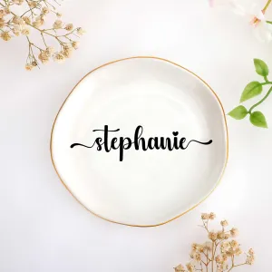 JoycuFF Stephanie Personalized Name Ceramic Jewelry Tray, Mothers Day Christmas Anniversary Engagement Birthday Gifts for Women Couples, Trinket Dish for Rings Earrings Necklaces Bracelets Keys