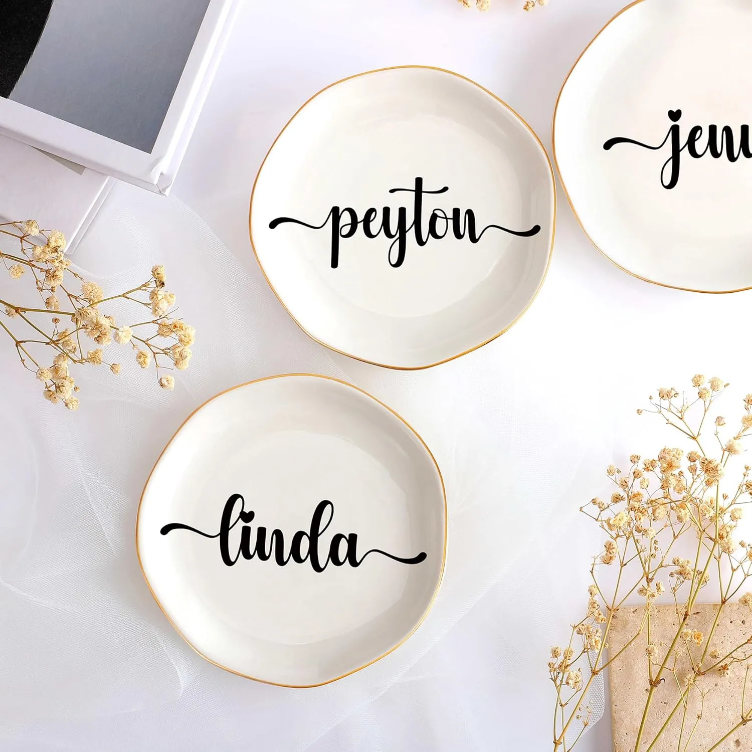 JoycuFF Stephanie Personalized Name Ceramic Jewelry Tray, Mothers Day Christmas Anniversary Engagement Birthday Gifts for Women Couples, Trinket Dish for Rings Earrings Necklaces Bracelets Keys