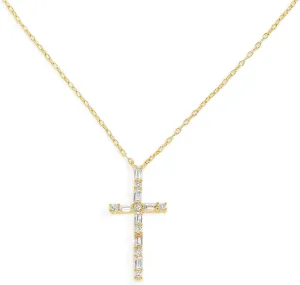 JTV White Cubic Zirconia Cross Necklace  18K Yellow Gold Over Sterling Silver, 0.51ctw