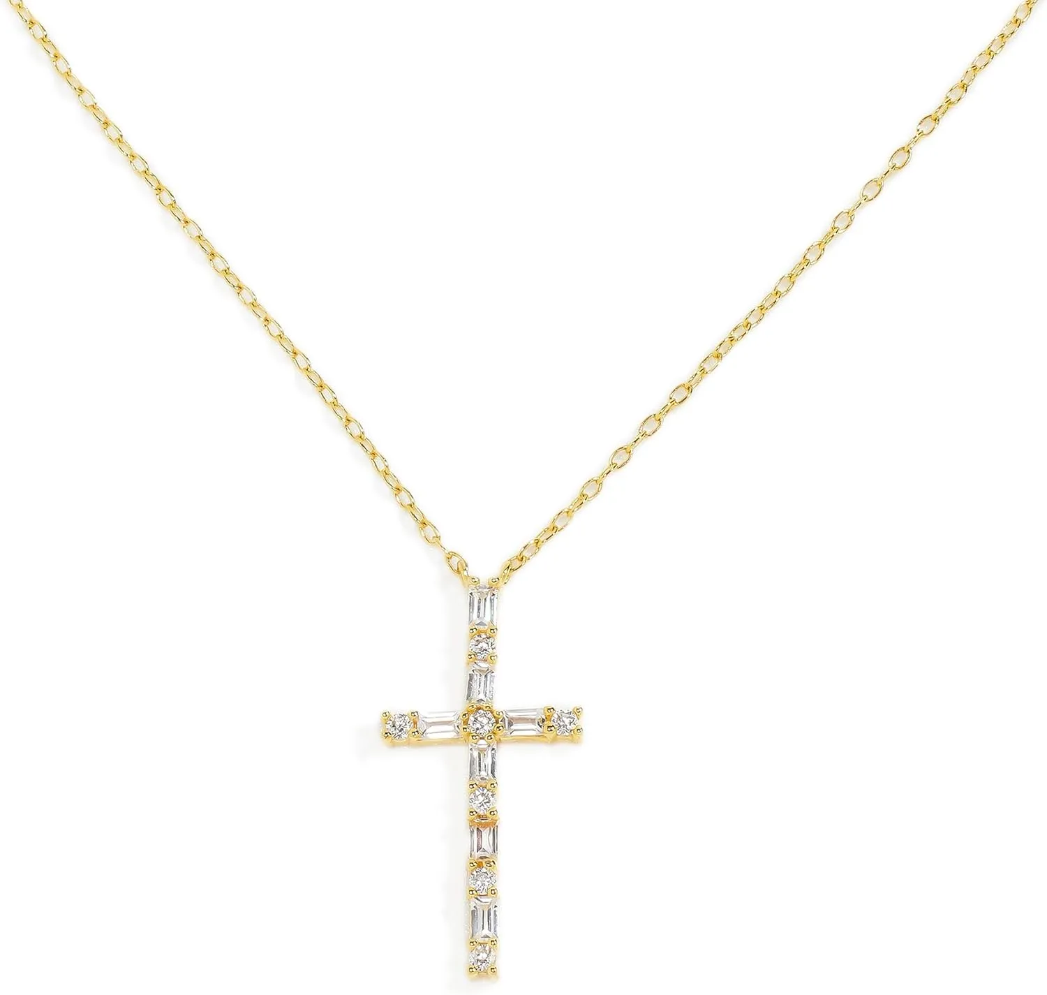JTV White Cubic Zirconia Cross Necklace  18K Yellow Gold Over Sterling Silver, 0.51ctw