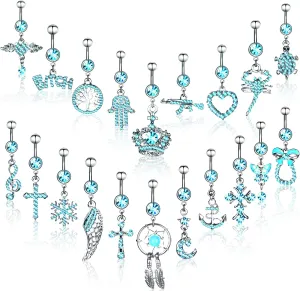 Junkin 20 Pcs 14G Dangle Belly Button Ring, Dangling 316L Surgical Navel Rings Cubic Zirconia Belly Piercing Jewelry