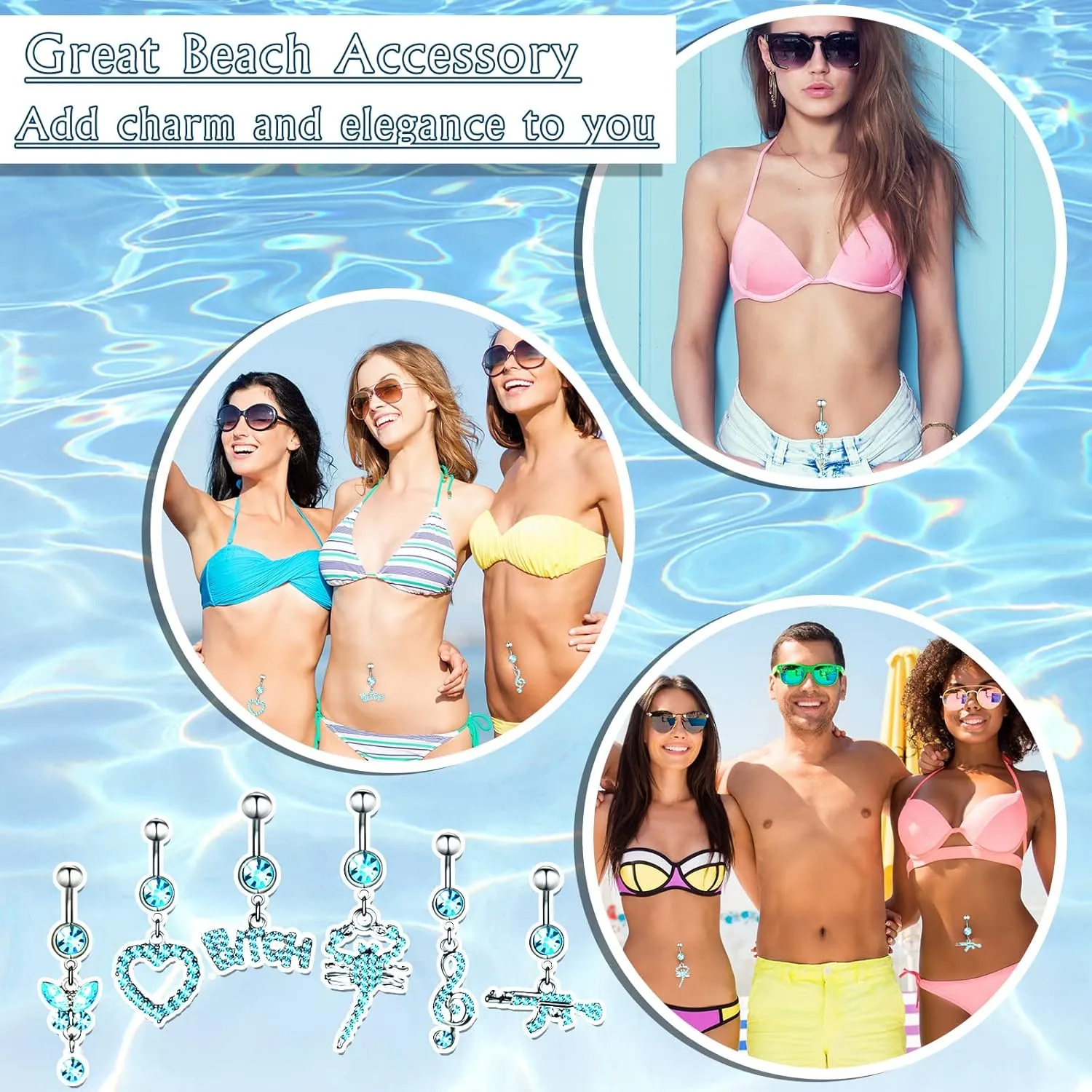 Junkin 20 Pcs 14G Dangle Belly Button Ring, Dangling 316L Surgical Navel Rings Cubic Zirconia Belly Piercing Jewelry