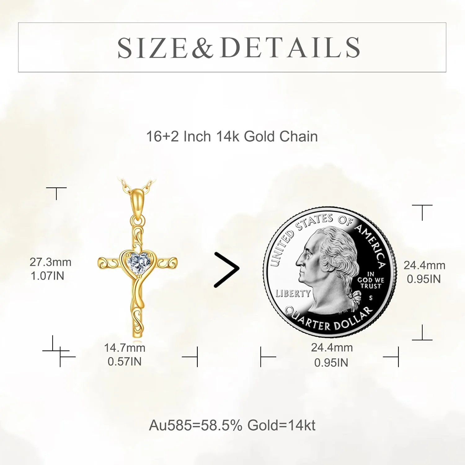 KECHO 14K Solid Gold Cross Necklace for Women Delicate Gold Diamond Heart Cross Pendant Necklace Religious Jewelry Mothers Day Gifts for Wife Mom
