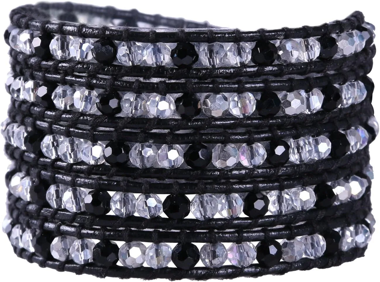KELITCH 5 Wrap Leather Bracelet Charm Crystal Beads Bracelets Handmade Adjustble Stand Bangle Cuff Fashion Jewelry