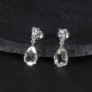 Kemstone Sterling Silver Natural Green Amethyst Earrings with White Zircon Accents Wedding Earrings