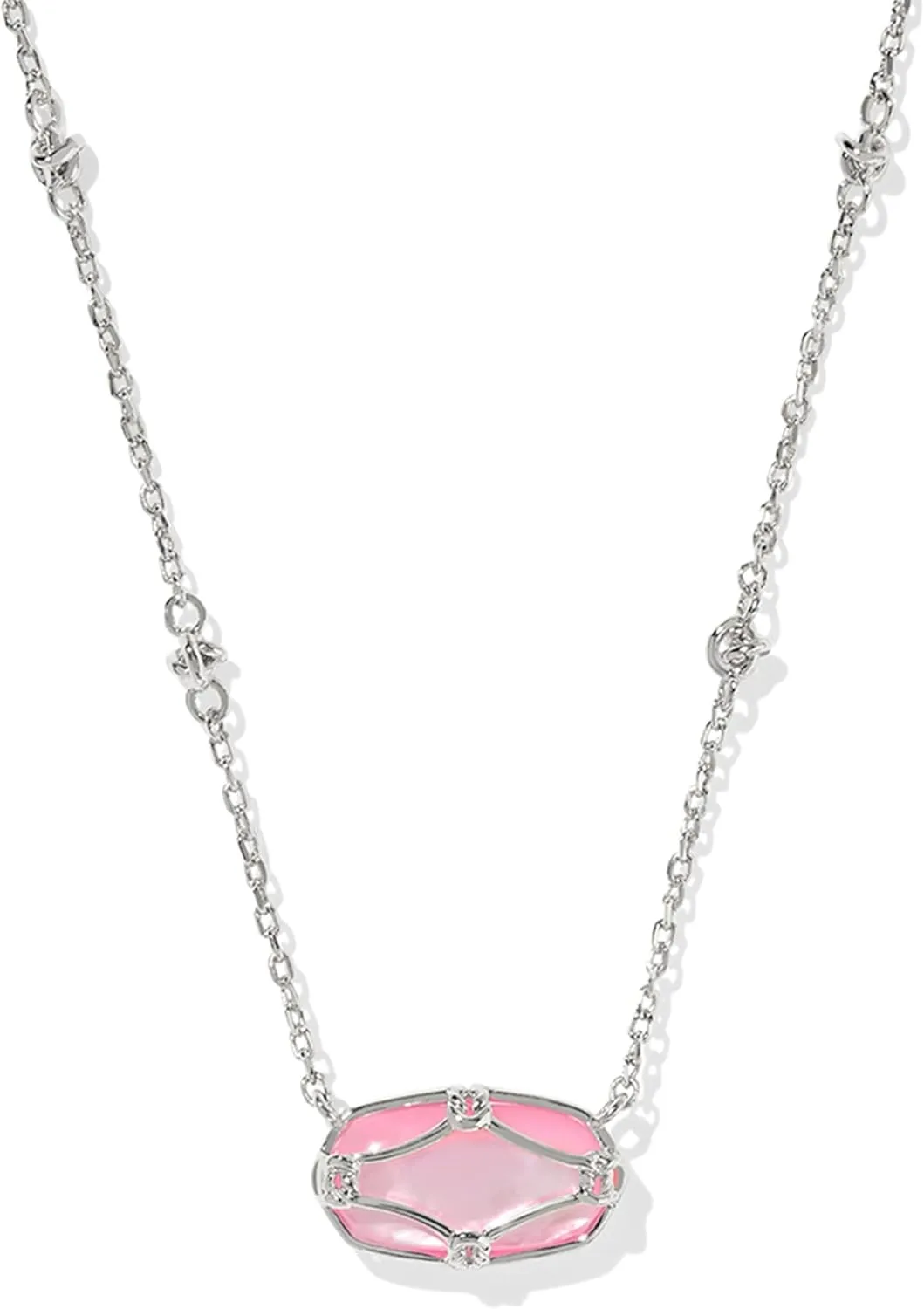 Kendra Scott Womens Elisa Lattice Frame Short Pendant Necklace Silver Blush Ivory Mother Of Pearl One Size One Size