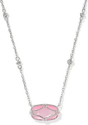 Kendra Scott Womens Elisa Lattice Frame Short Pendant Necklace Silver Blush Ivory Mother Of Pearl One Size One Size