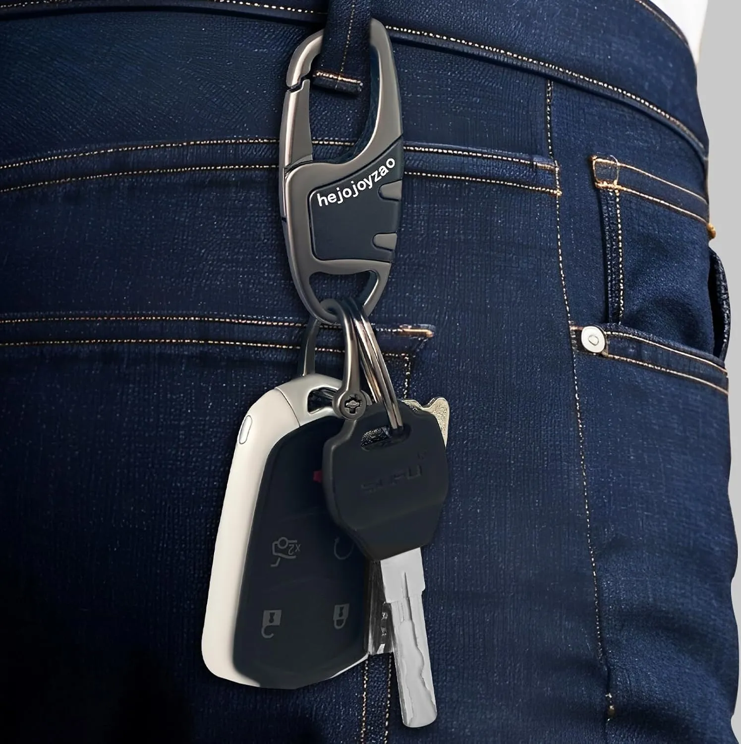 Keychain Clip Car Key Chain Hooks with 4 Heavy Duty Key Rings and 1 D Ring,Carabiner Keychain for Men and Women