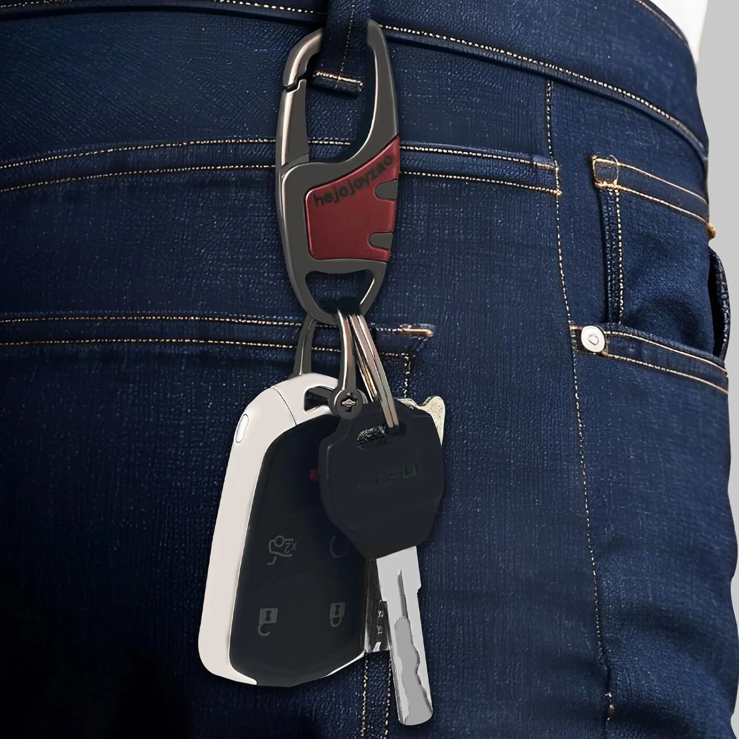Keychain Clip Car Key Chain Hooks with 4 Heavy Duty Key Rings and 1 D Ring,Carabiner Keychain for Men and Women