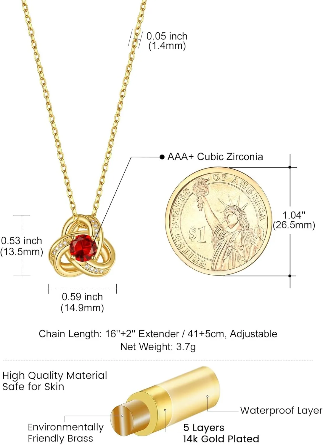 KeyStyle Love Knot Birthstone Necklace for Women, Gold Infinity Crystal Charm Birthstone Anniversary Jewelry for Her, Birthday Necklaces for Mother Wife Grandma BFF (with Gift Box)