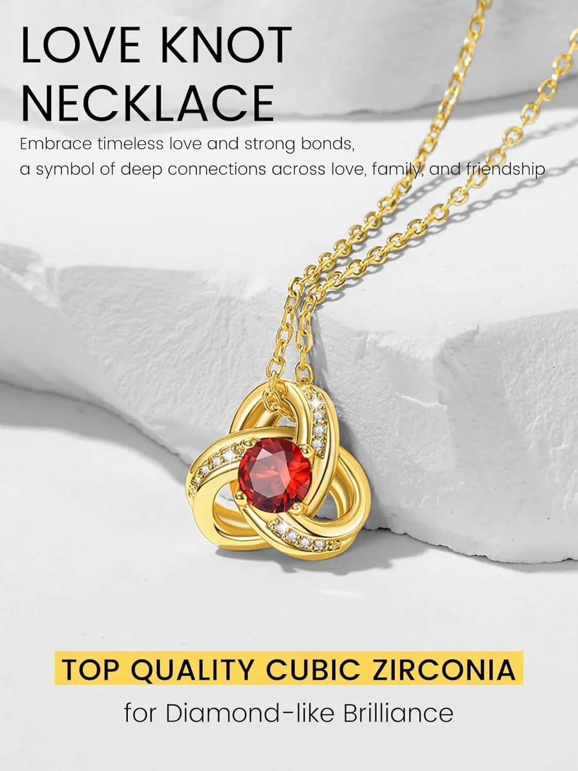 KeyStyle Love Knot Birthstone Necklace for Women, Gold Infinity Crystal Charm Birthstone Anniversary Jewelry for Her, Birthday Necklaces for Mother Wife Grandma BFF (with Gift Box)
