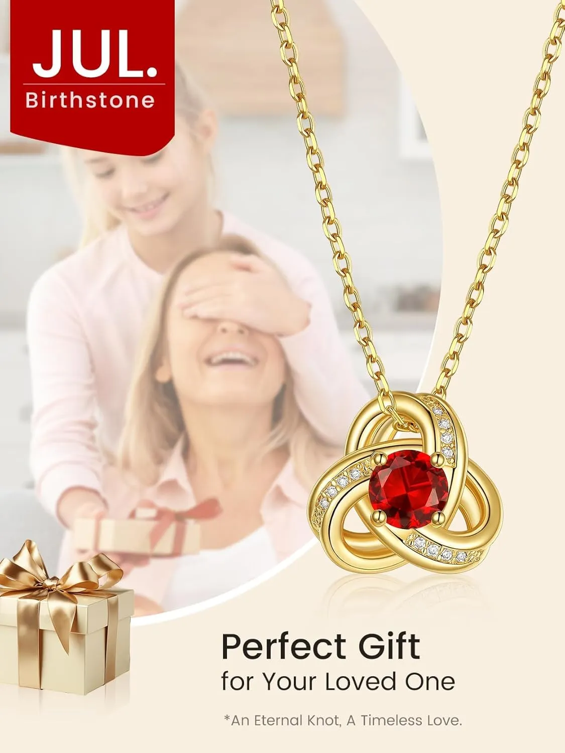 KeyStyle Love Knot Birthstone Necklace for Women, Gold Infinity Crystal Charm Birthstone Anniversary Jewelry for Her, Birthday Necklaces for Mother Wife Grandma BFF (with Gift Box)