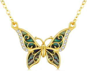 KiiKii Butterfly Necklaces for Women 925 Sterling Silver 18K Gold Plate Dainty Abalone Pendant Necklace Mothers Day Gifts for Mom Jewelry Gifts for Wife Daughter Birthday Anniversary