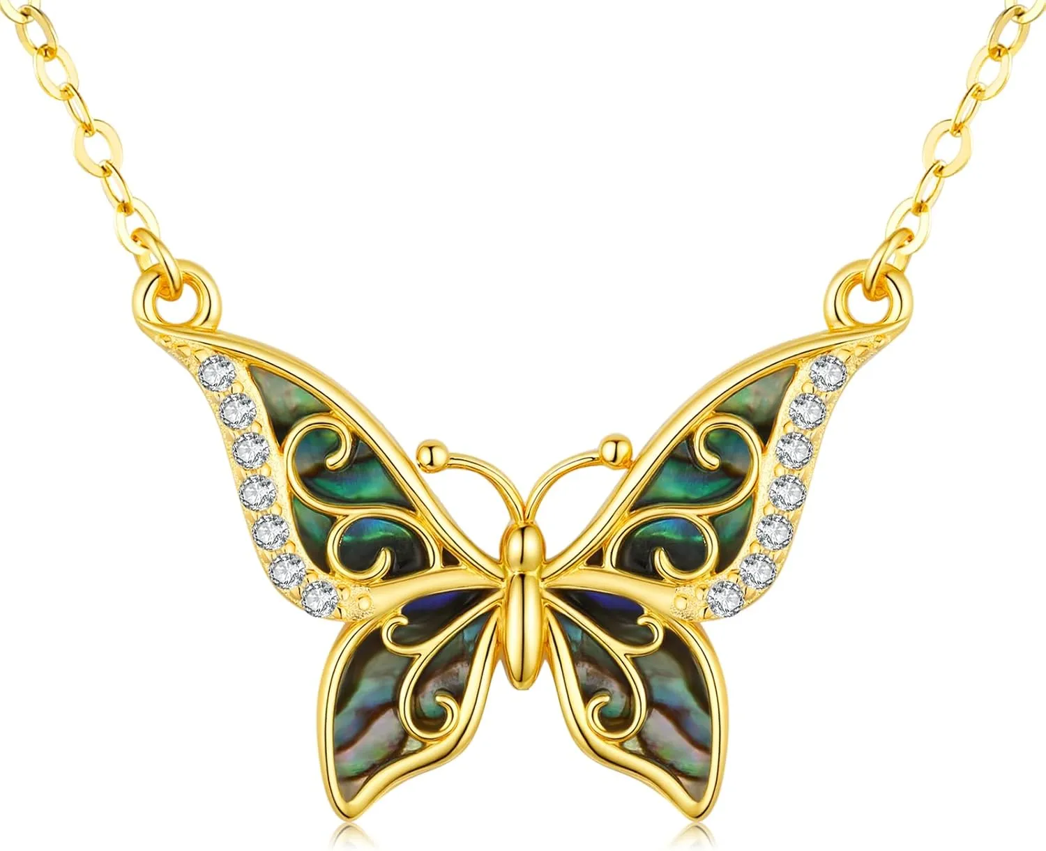 KiiKii Butterfly Necklaces for Women 925 Sterling Silver 18K Gold Plate Dainty Abalone Pendant Necklace Mothers Day Gifts for Mom Jewelry Gifts for Wife Daughter Birthday Anniversary