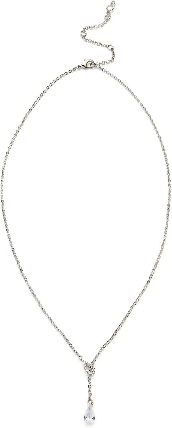Kleinfeld Womens Bridal Crystal Stone Delicate Y Necklace, Crystal/Rhodium 3, One Size