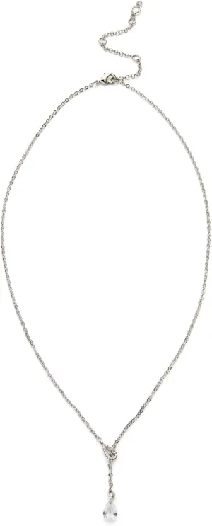 Kleinfeld Womens Bridal Crystal Stone Delicate Y Necklace, Crystal/Rhodium 3, One Size