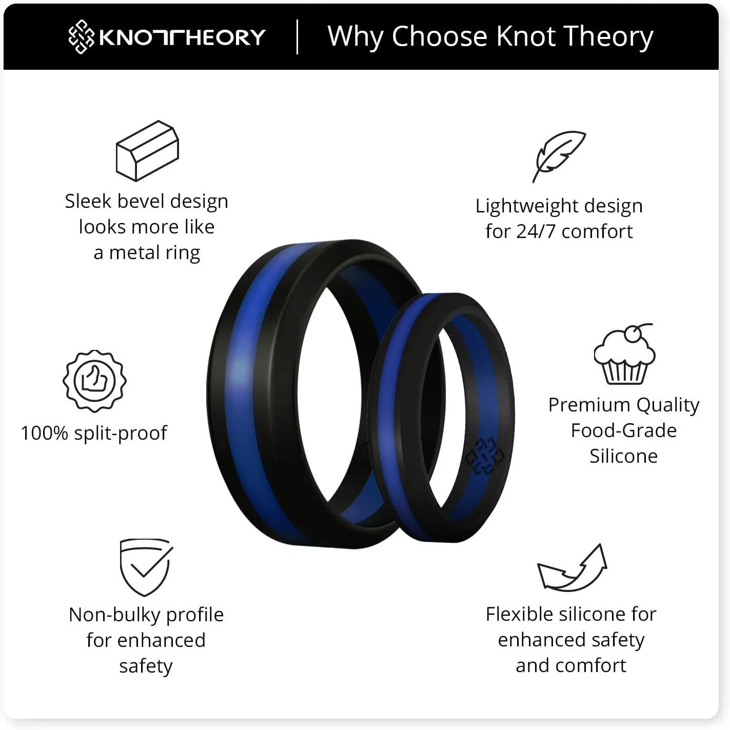 Knot Theory Striped Silicone Ring for Men and Women  Black, Grey, Red, Blue, Orange, Yellow, Purple