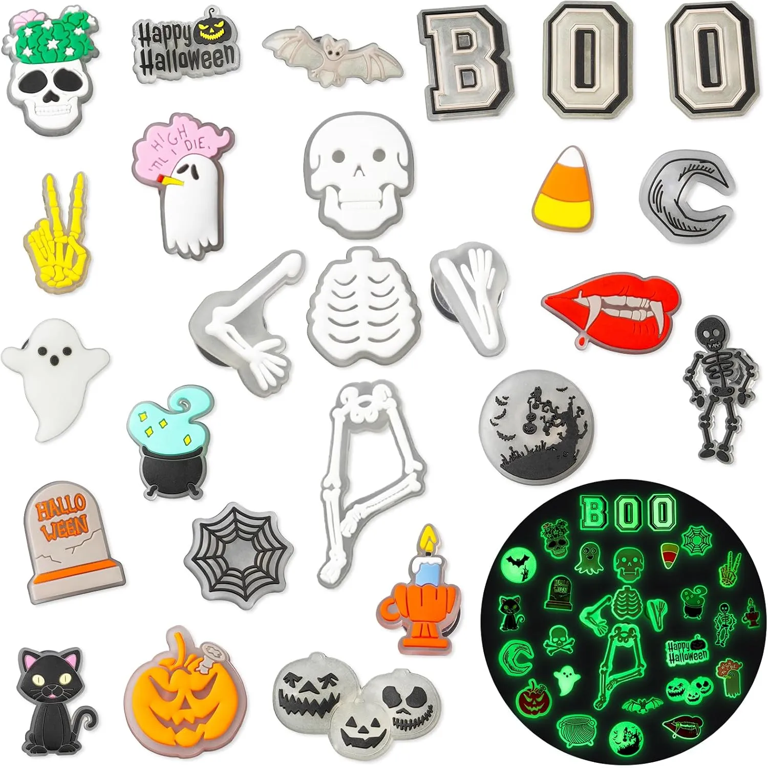 kockuu 30pcs Halloween Shoe Charms Glow In The Dark Decorations Clearance - Mixed Halloween Glowing Shoe Charms Pins for Women Men Teens Kids Shoe Charms Accessories Halloween Party Favors