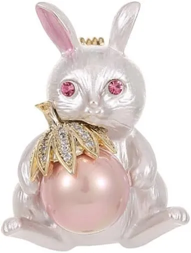 Kokoma Cute Rabbit Brooch Pin for Women Girls Crystal CZ Pearl Animal Bunny Badge Corsage Lapel Pins Clothes Bag Pin Jewelry Dress Accessories