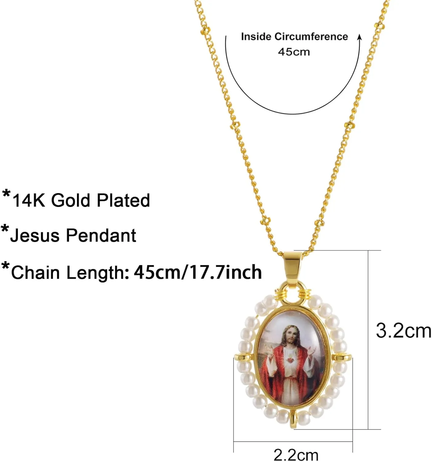KOMI Virgin Mary Jesus St Michael Pendant Necklace for Women Dainty 18K Gold Plated Saint Medal with Pearl Protection Necklace Catholic Religious Jewelry